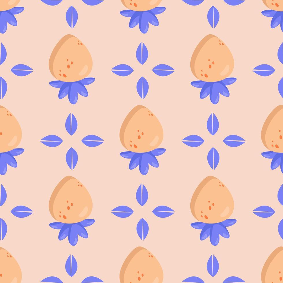 Seamless peach strawberry pattern with soft pastel colors, delicate leaves, and a minimalist design. Perfect for textiles, packaging, wallpapers, and branding vector