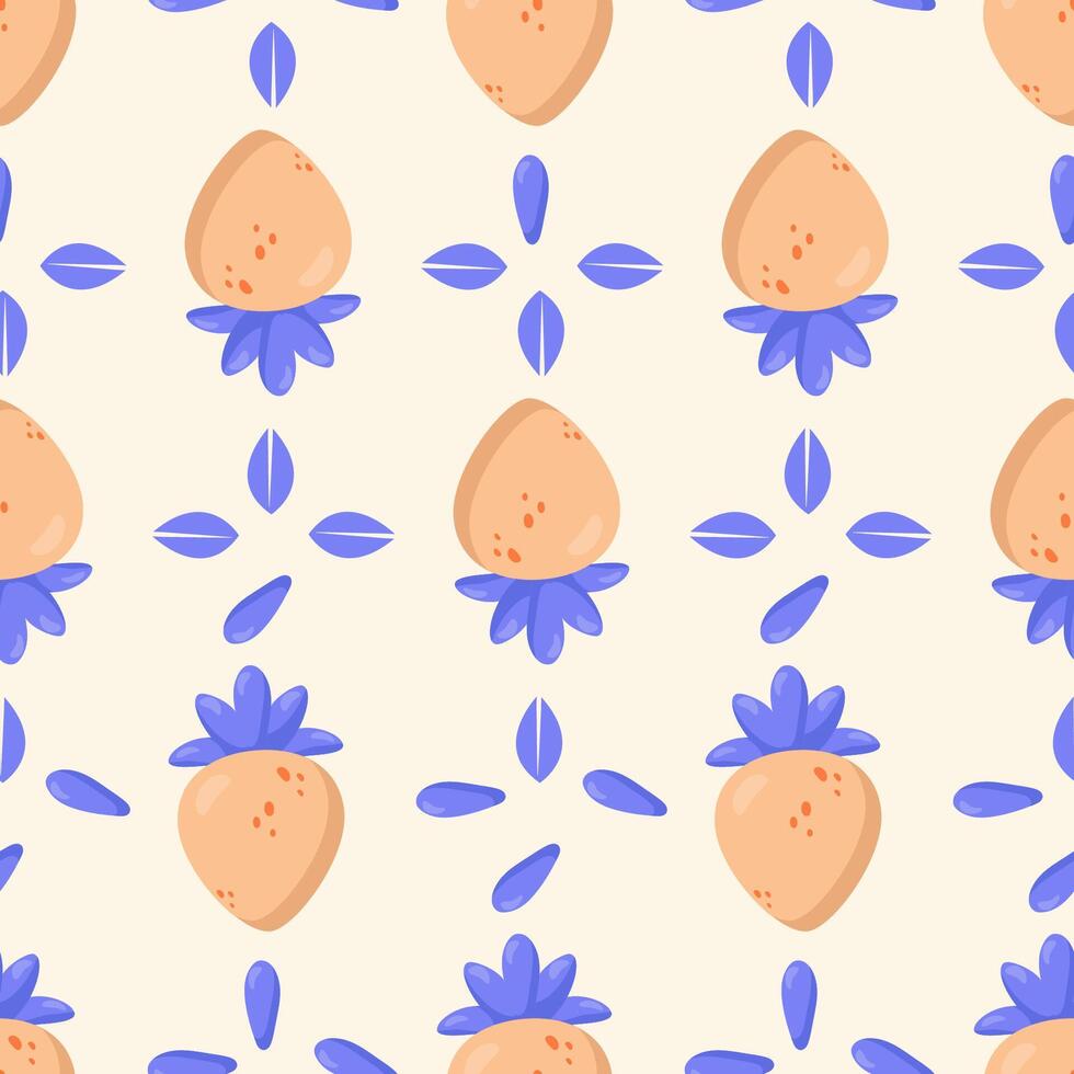 Seamless peach pattern with blue leaves on a light background. Perfect for textiles, packaging, wallpaper, and branding vector