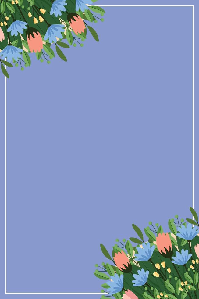 invitation or greeting card with flowers flat illustration. vector