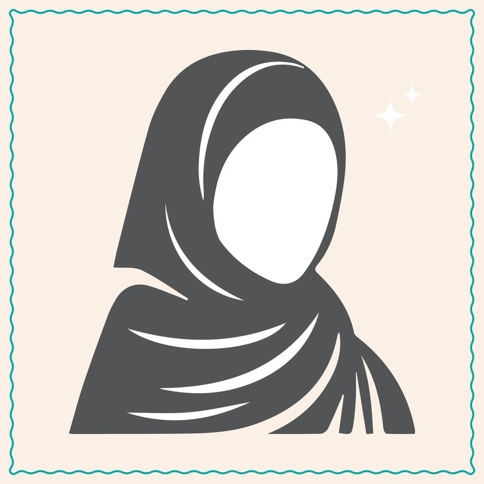 Hijab girl logo design with green frame. shiny star vector