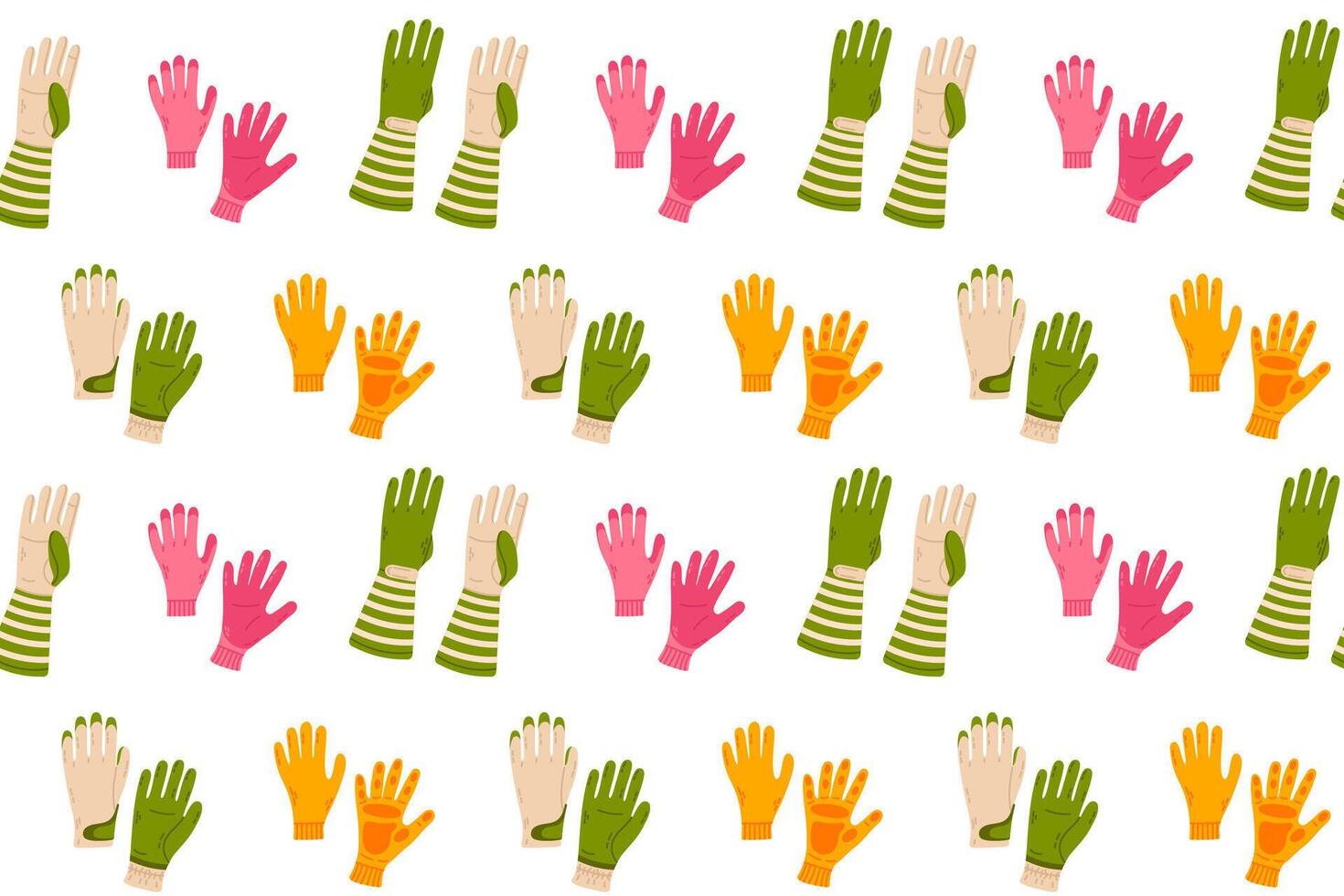 A digital seamless pattern with colorful gardening gloves in pink, yellow, and green shades, great for print and design projects. vector