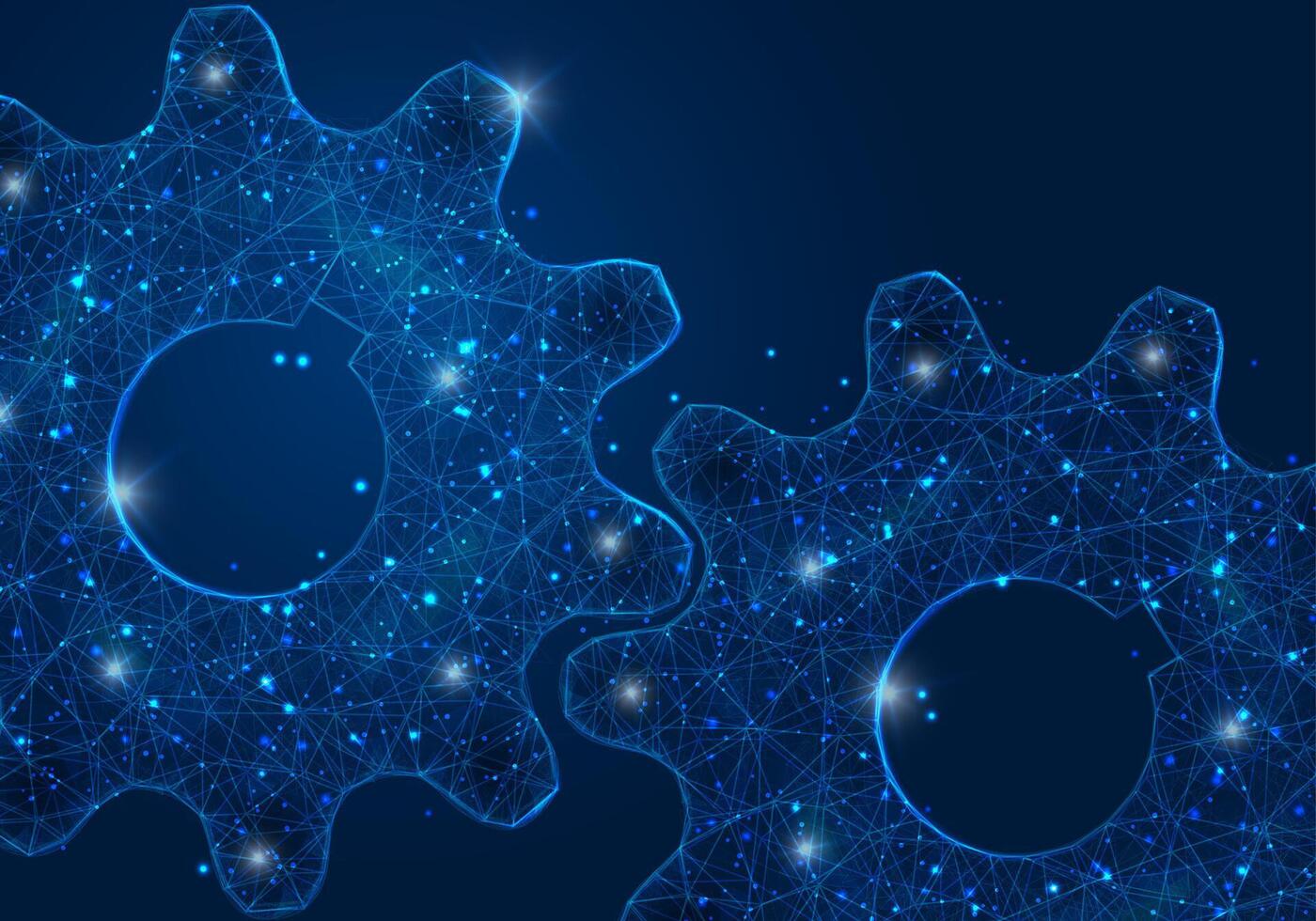 Abstract isolated blue image of a gear. Polygonal illustration looks like stars in the blask night sky in spase or flying glass shards. Digital design for website, web, internet. vector