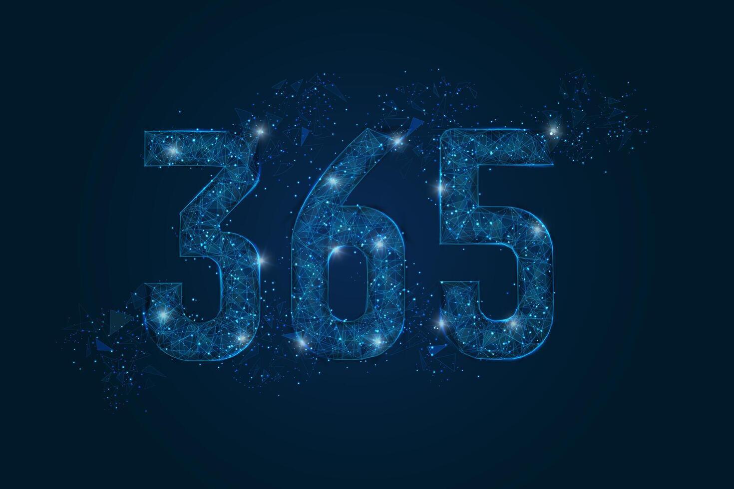Abstract isolated blue image of 365 Logo. Polygonal low poly wireframe illustration looks like stars in the black night sky in space or flying glass shards vector