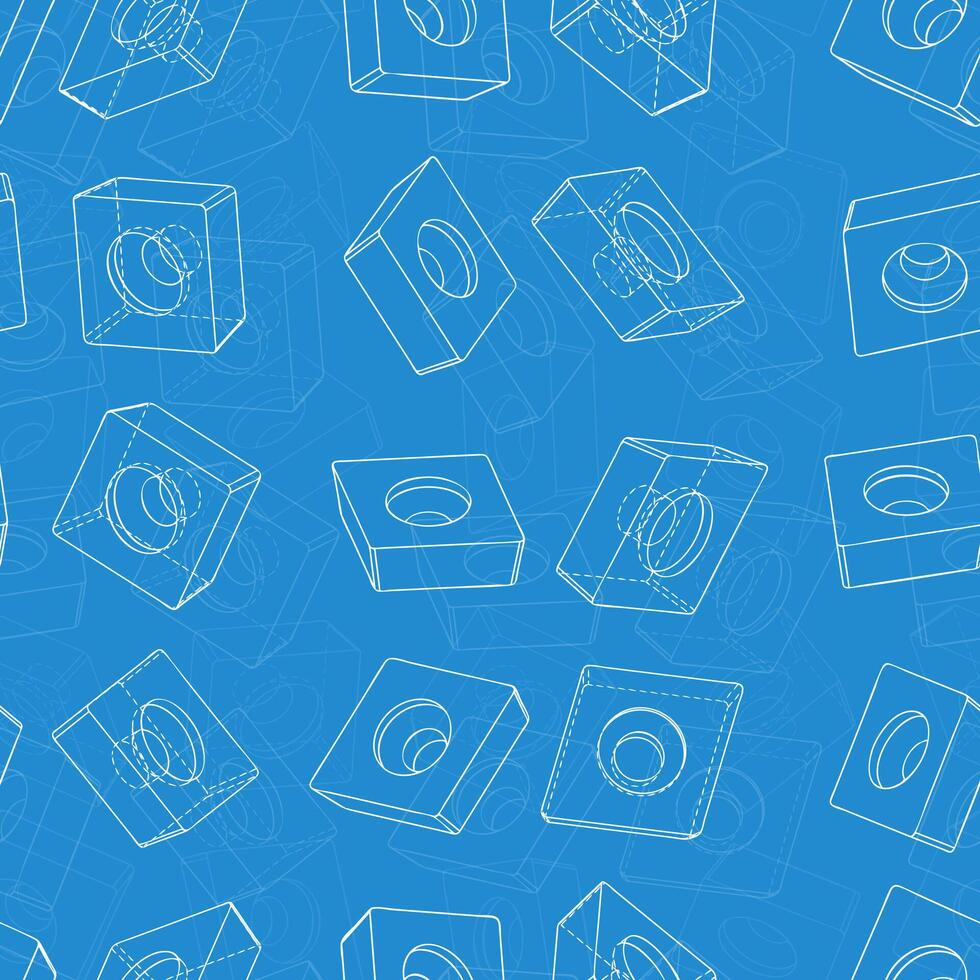 Seamless pattern of engineering drawings with high-precision cutting and assembly tools on a blue background vector