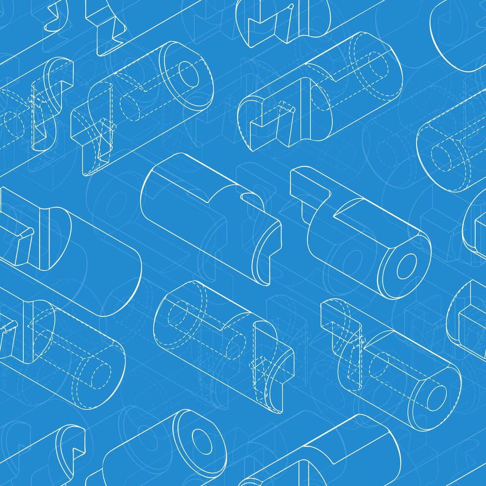 Complex technical seamless ornament showcasing manufacturing equipment cutting systems and assembly units vector