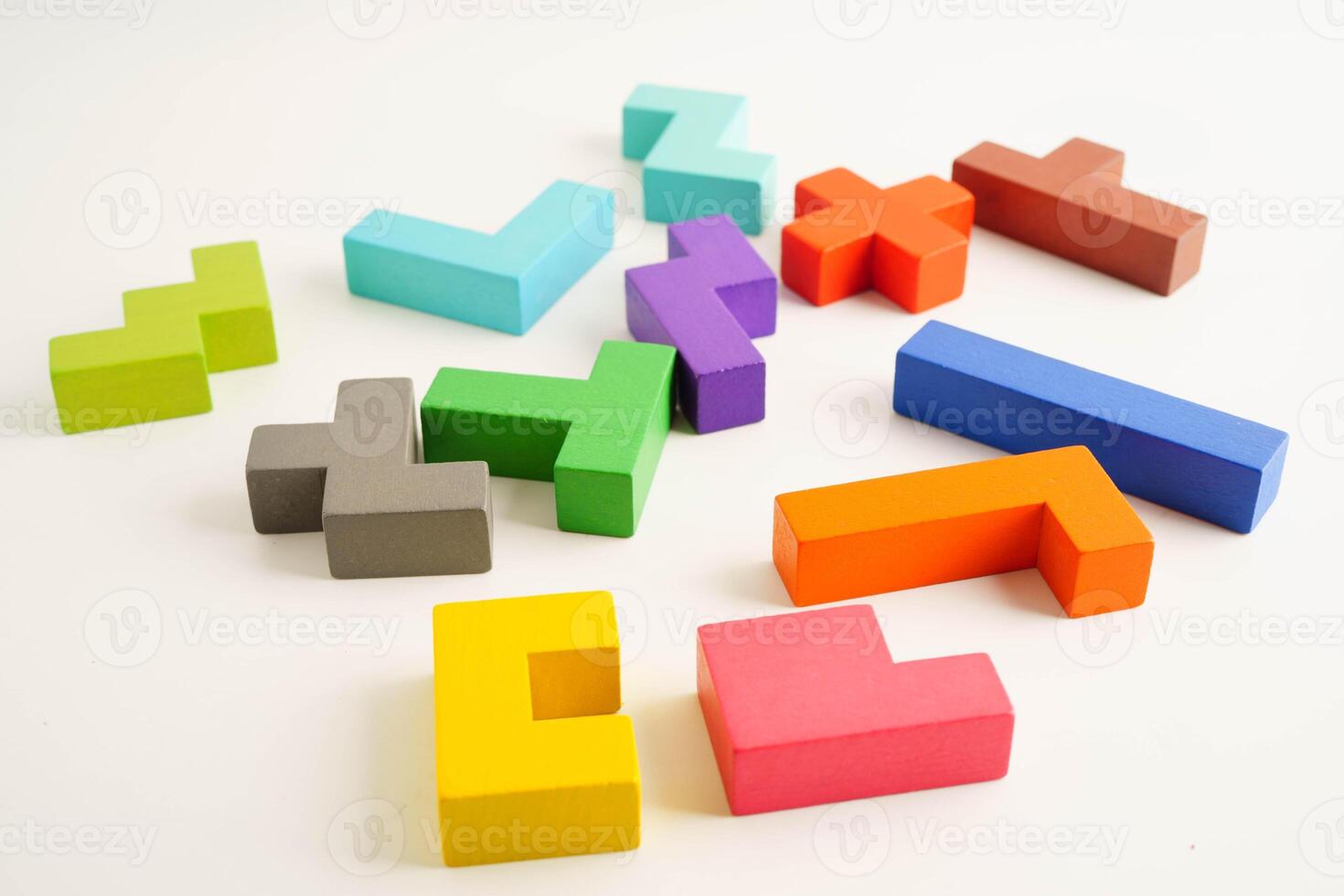 Logical thinking and problem solving problem solution creative business, wooden puzzle geometric blo photo