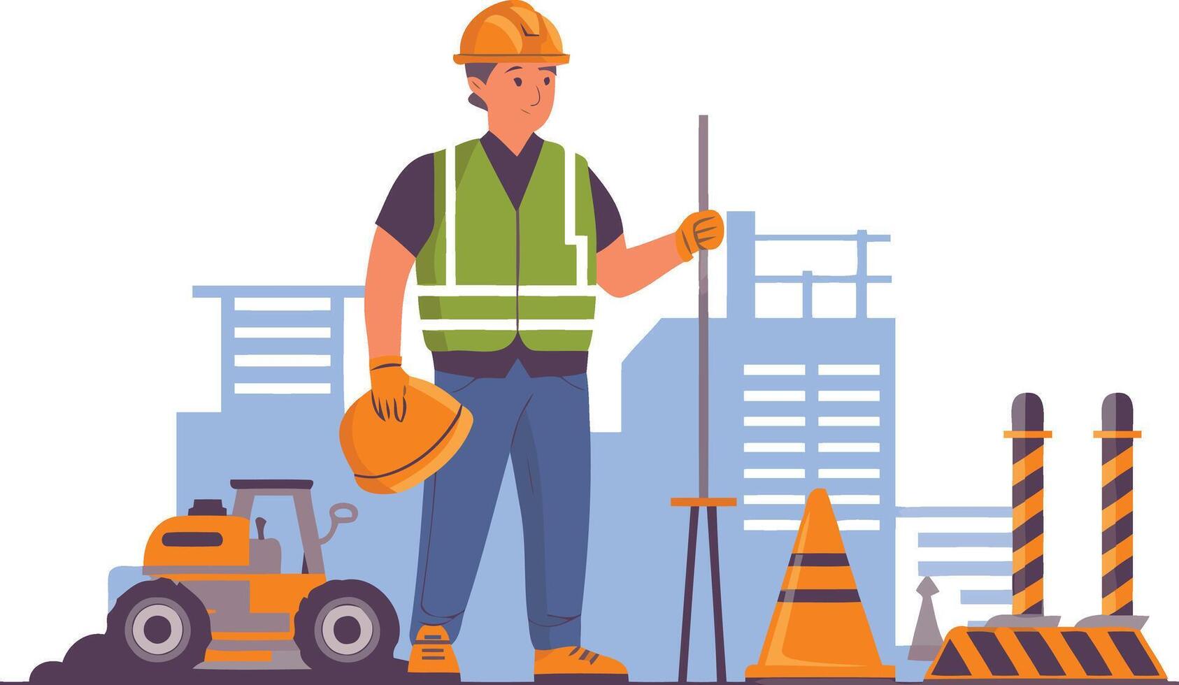 Flat style Construction Worker Overseeing a Site with Safety Measures vector