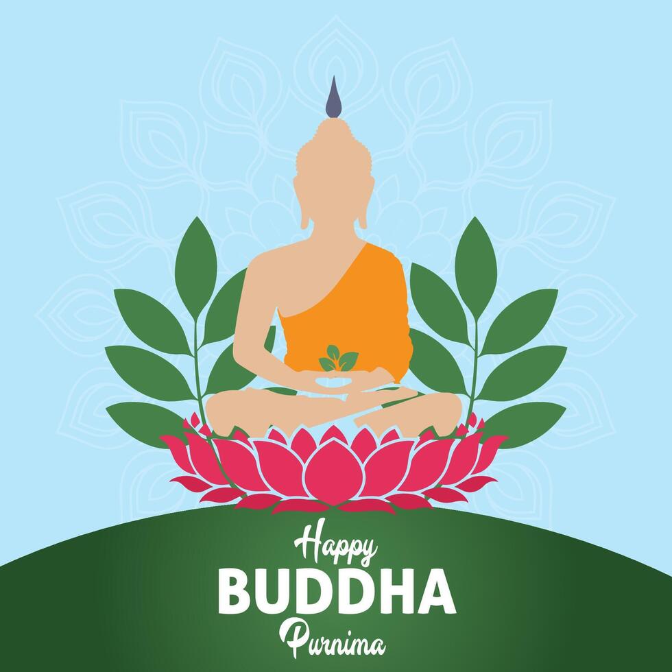 Vesak Day Buddha Purnima wishes greetings Card Template with silhouette of Buddha seated on a lotus flower vector