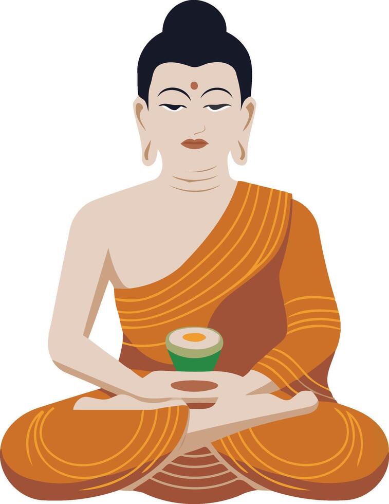 Minimalist Buddha Sitting in Meditation with Offering Bowl Flat Style Illustration vector