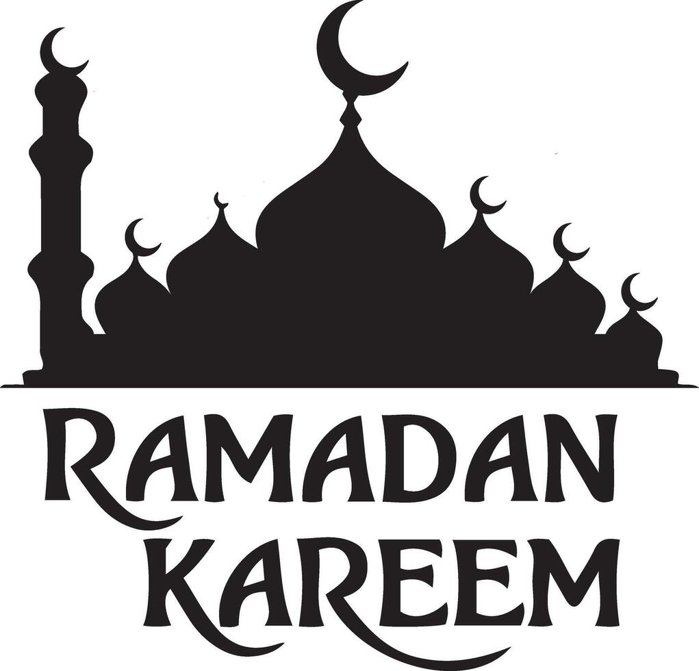 Ramadan Kareem Silhouette with Mosque and Crescent Moon vector