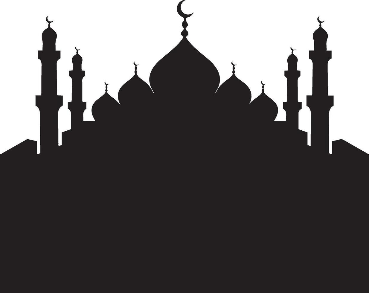 Silhouette of a mosque with domes and minarets. vector