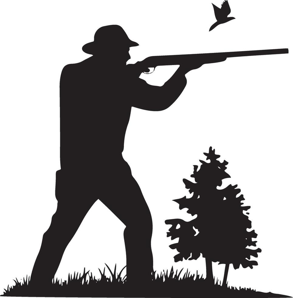 Hunter Aiming at a Bird with a Rifle Silhouette vector