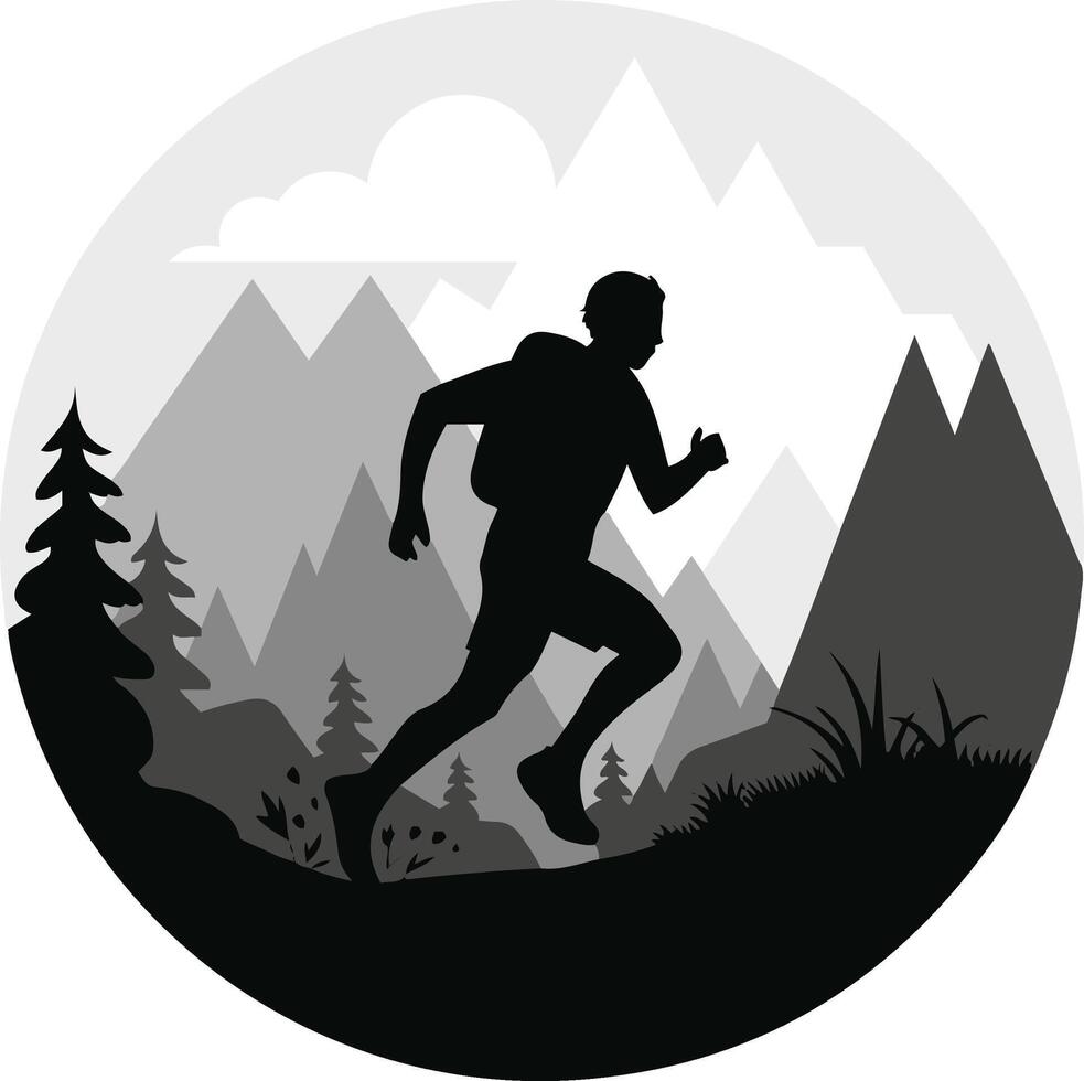 Mountain Hiking Trail Running Silhouette Circular T-shirt Design vector