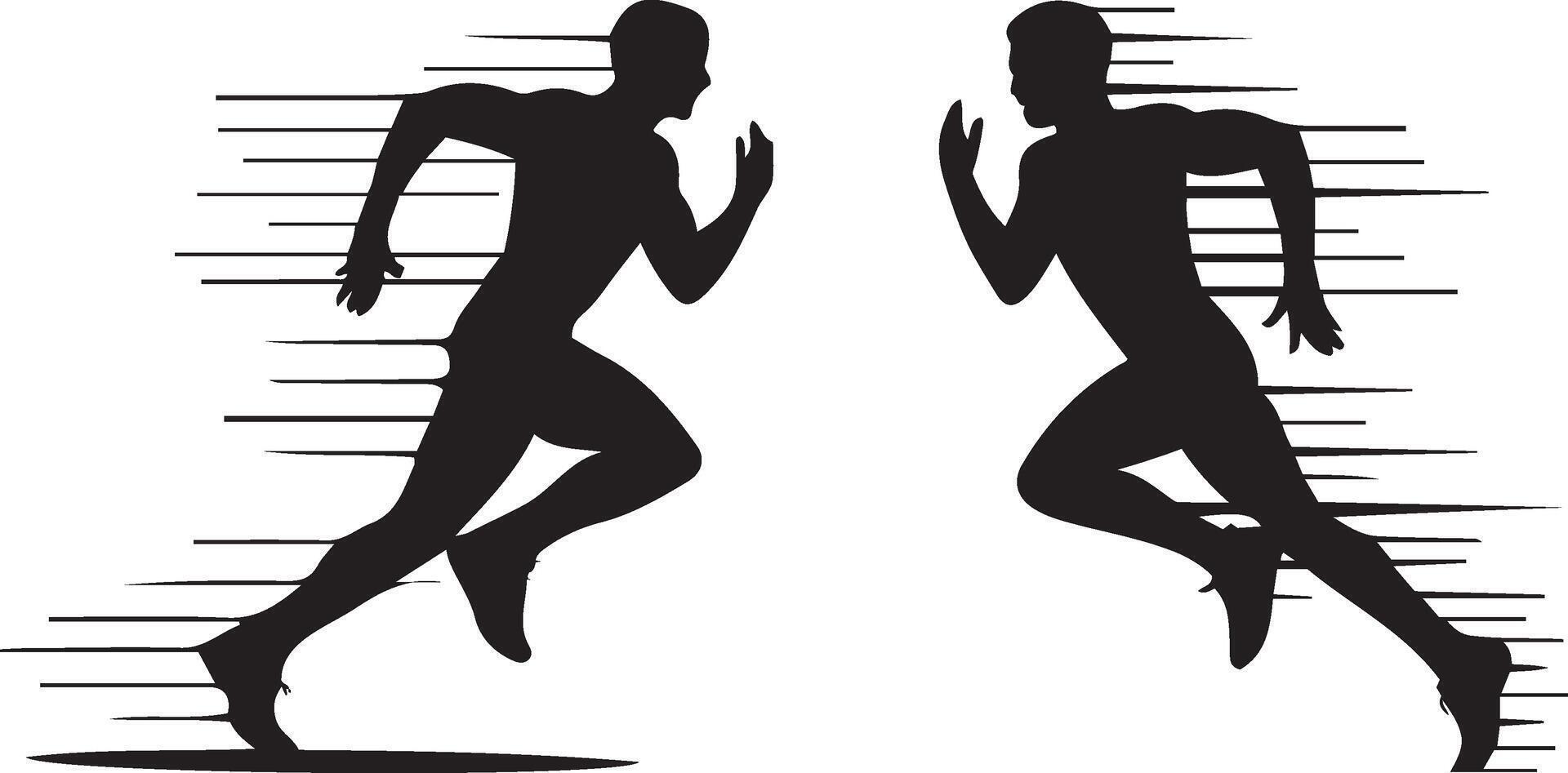 Two Athletes man running in Full Speed Silhouette vector