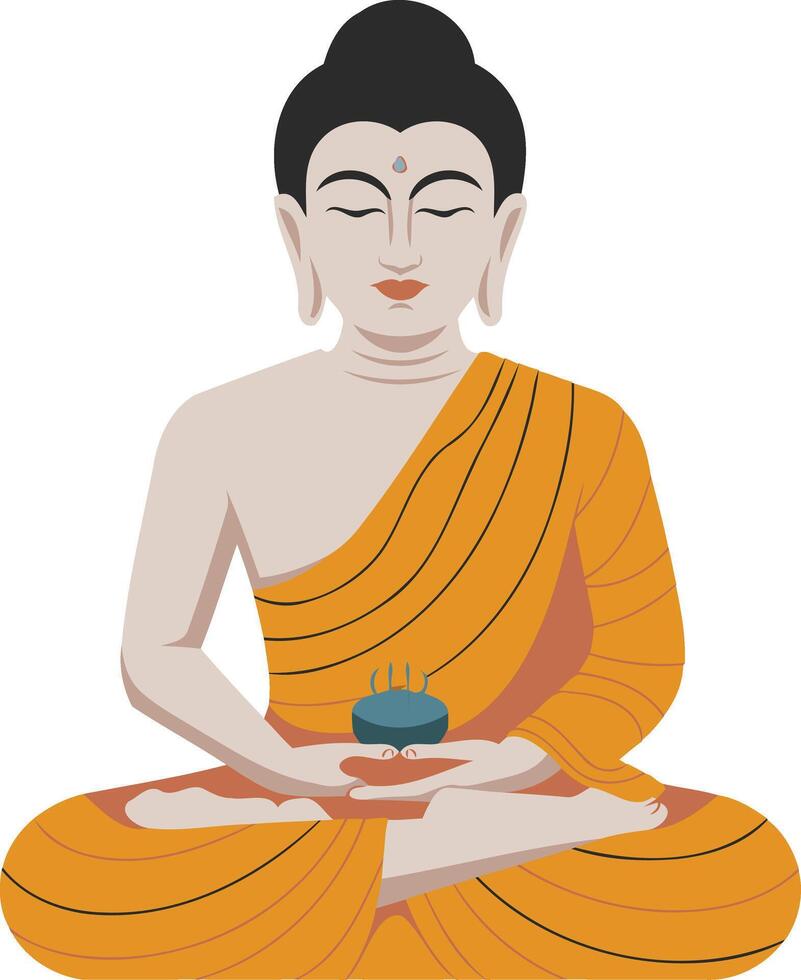 Simple Flat Illustration Peaceful Buddha Sitting in Meditation Holding Incense Burner vector