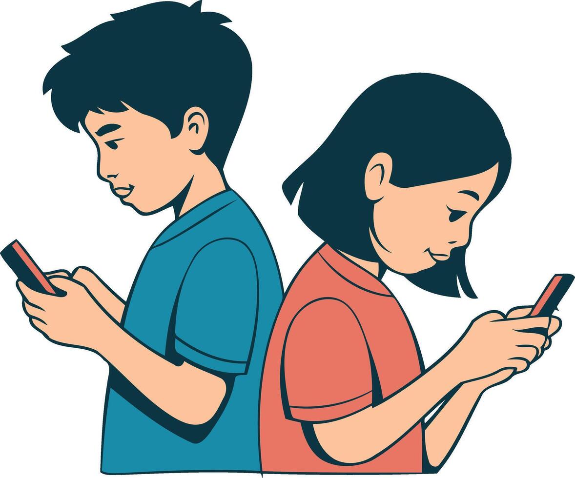 Children Using Smartphones Flat Style Illustration art vector