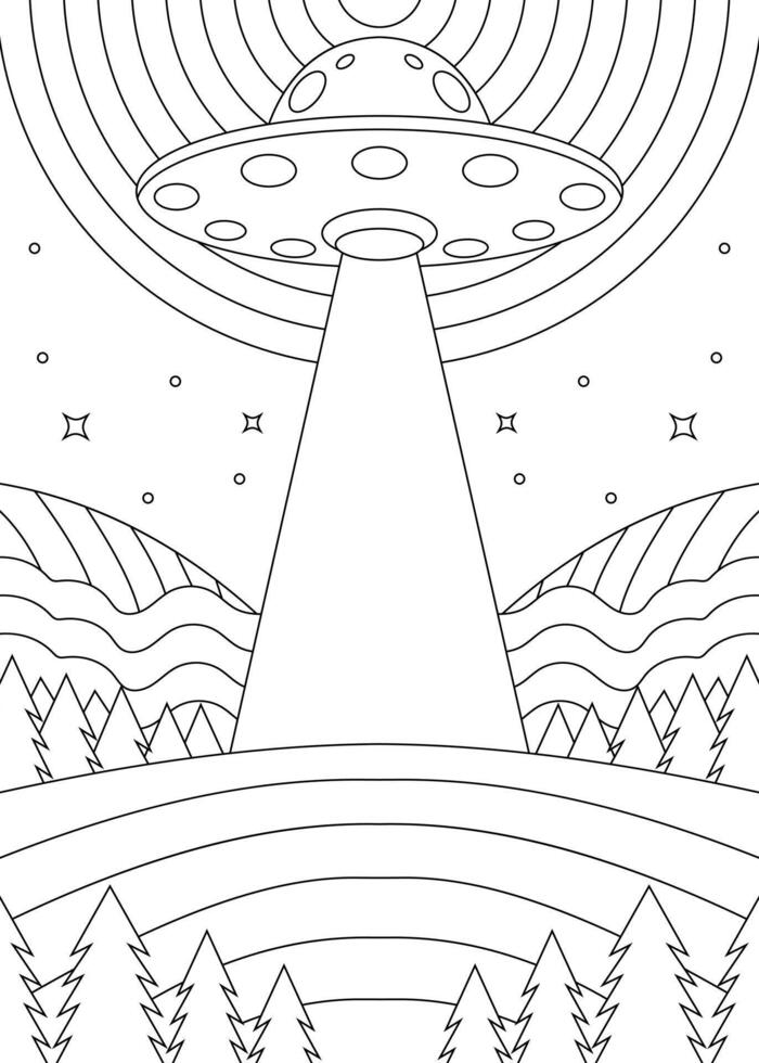 UFO Abduction Coloring Page vector