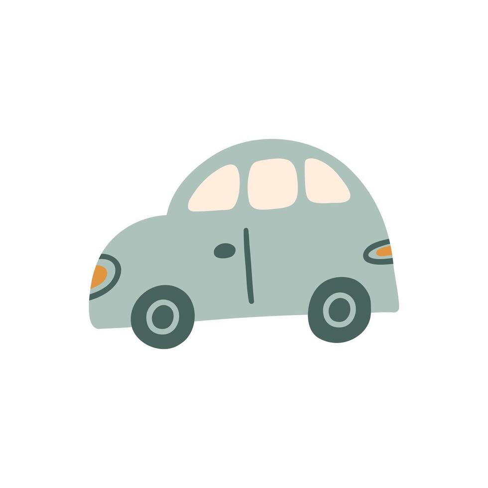 Bohemian baby car doodle. Simple childish boho blue toy for nursery, print, poster, card. Cartoon nordic illustration for children. Hand drawn illustration isolated on white background. vector