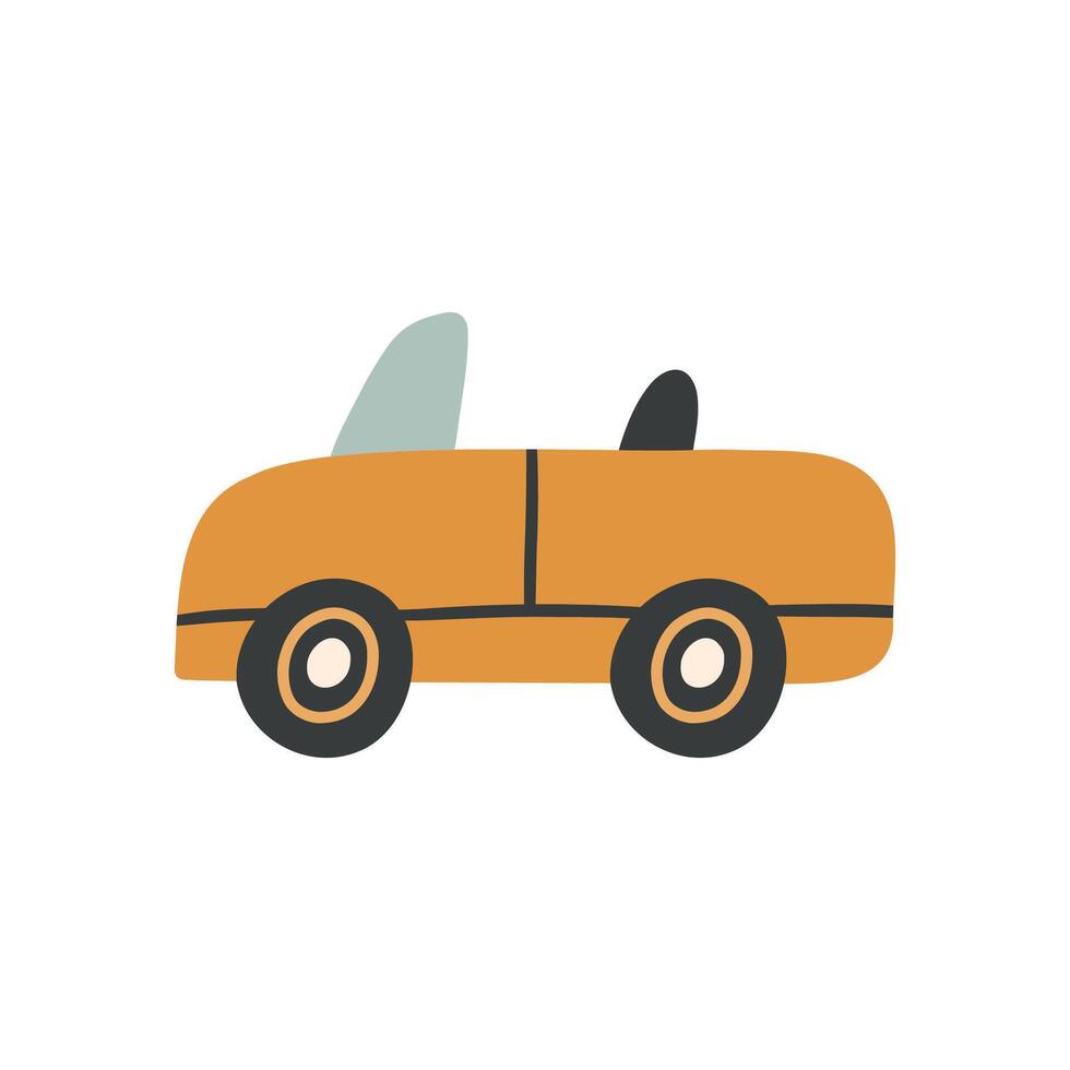 Bohemian baby element doodle. Simple childish boho orange car for nursery, print, poster, card. Cartoon nordic illustration for children. Hand drawn illustration isolated on white background. vector