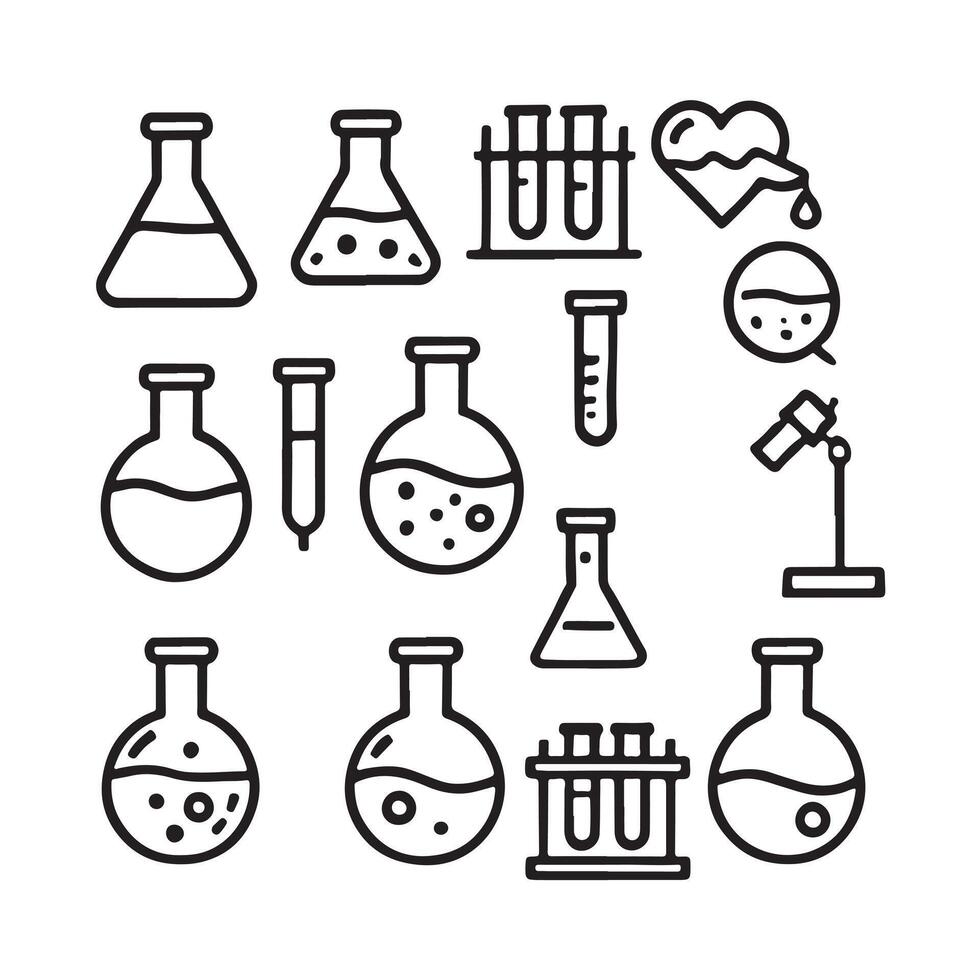 single ione line Laboratory Flask icon bundle set silhouette white background vector