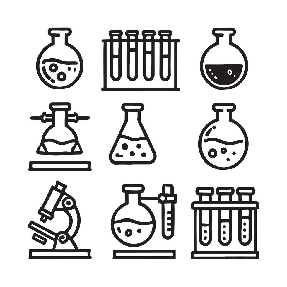black single ione line Laboratory Flask icon bundle set silhouette on white background vector