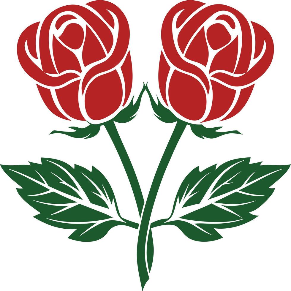 Red rose illustration stylized floral set design illustration. Flowers red rose icon set. vector