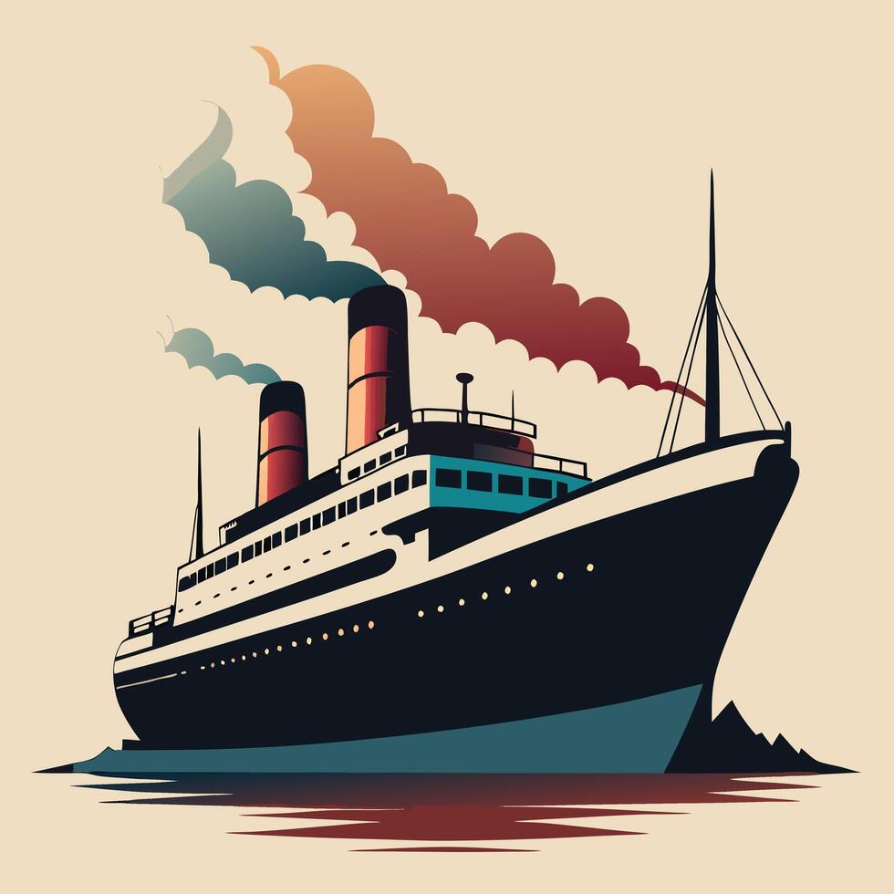 Vintage coloring ocean liner ship illustration. vector
