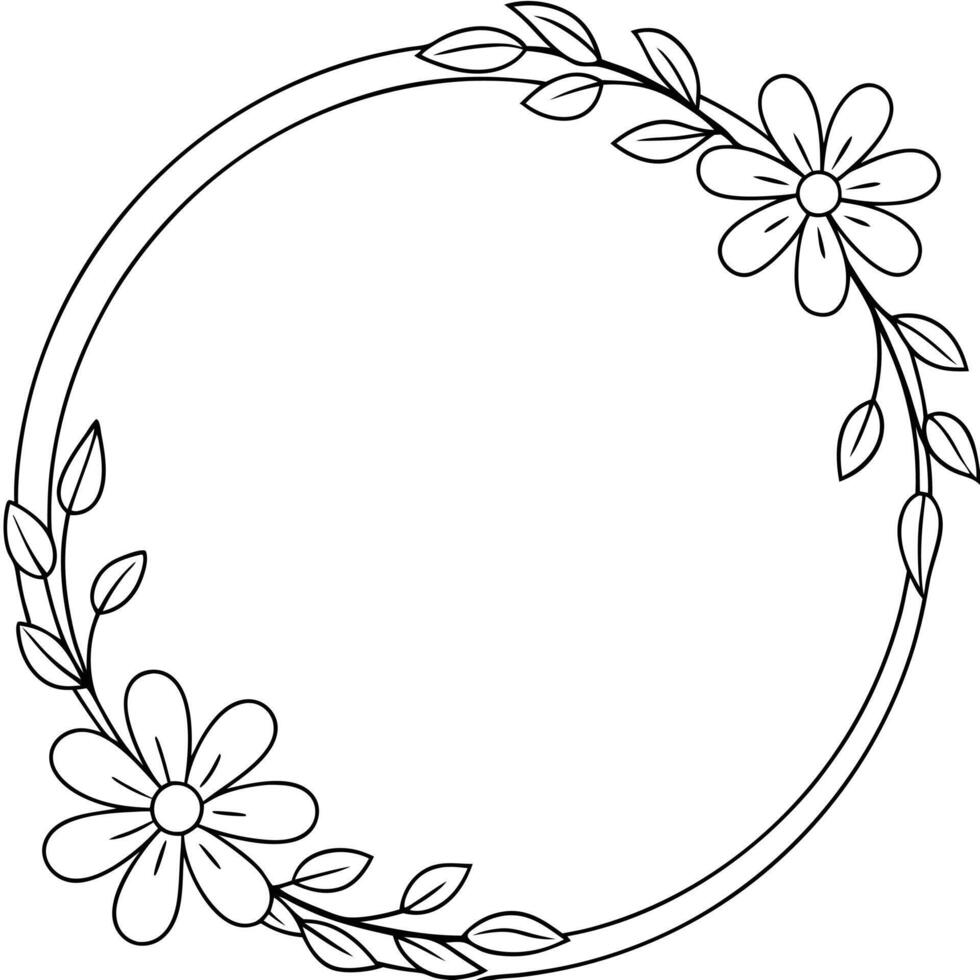 Delicate Hand Drawn Olive Twigs Isolated on a White Background. Black Branch Frame of Round Shape. vector