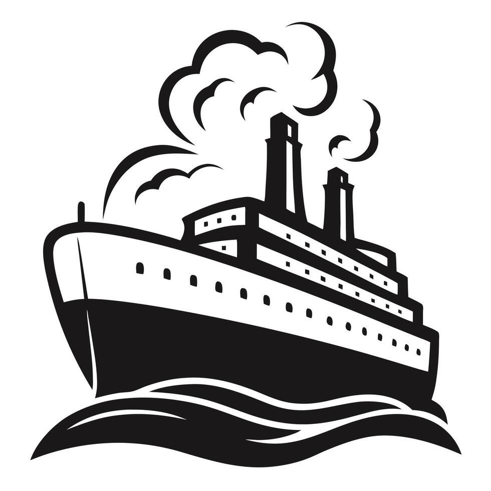 Vintage black and white ocean liner ship illustration. Big obsolete naval SS isolated on white backdrop. vector