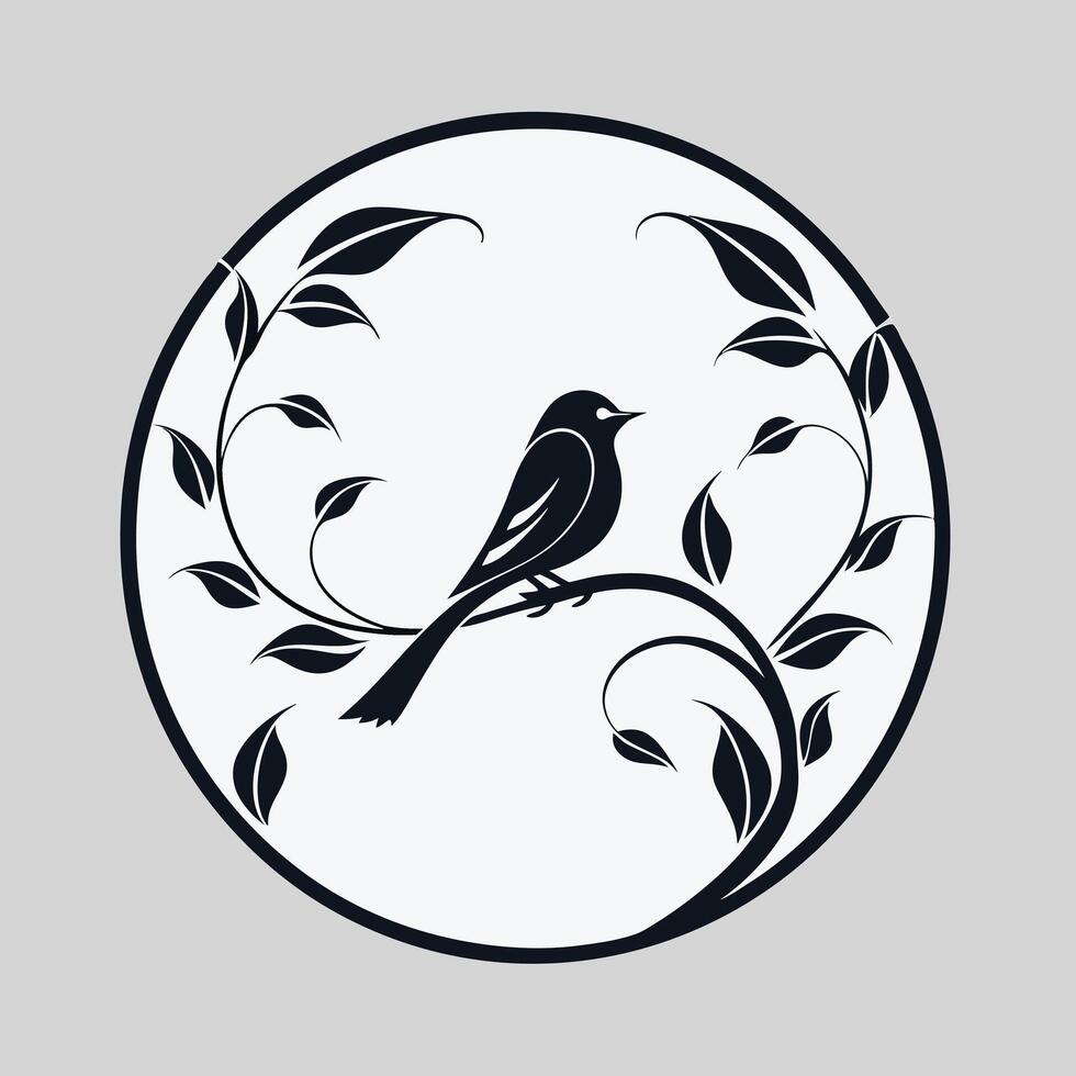 Bird logo design black and white illustration. vector