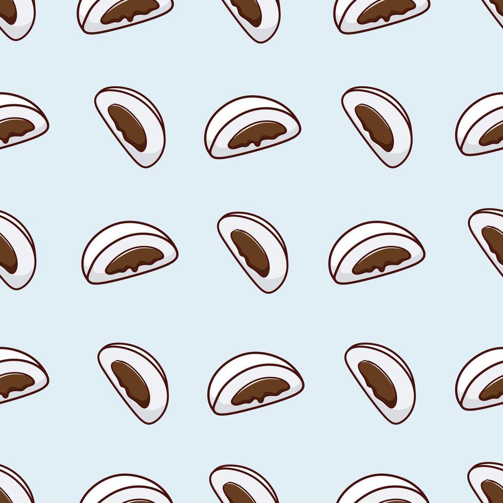 cute steamed cake with chocolate filling, seamless background design. vector
