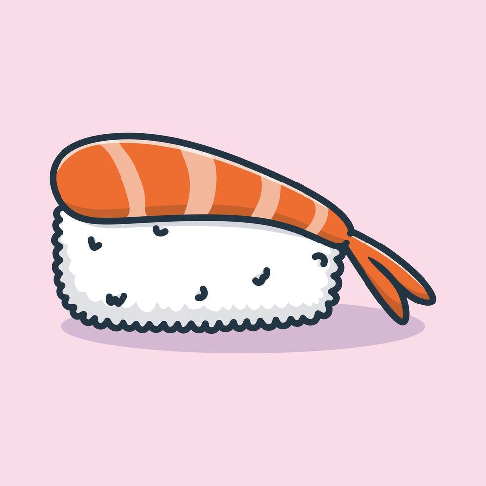 Cute funny Sushi. hand drawn cartoon kawaii character illustration icon. Isolated on purple background. vector
