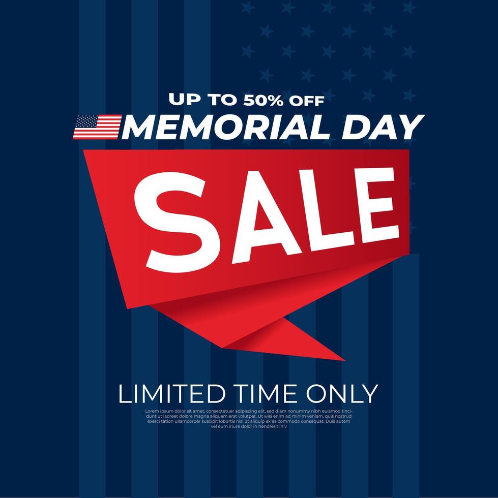 Memorial day sale banner with american flag and text vector
