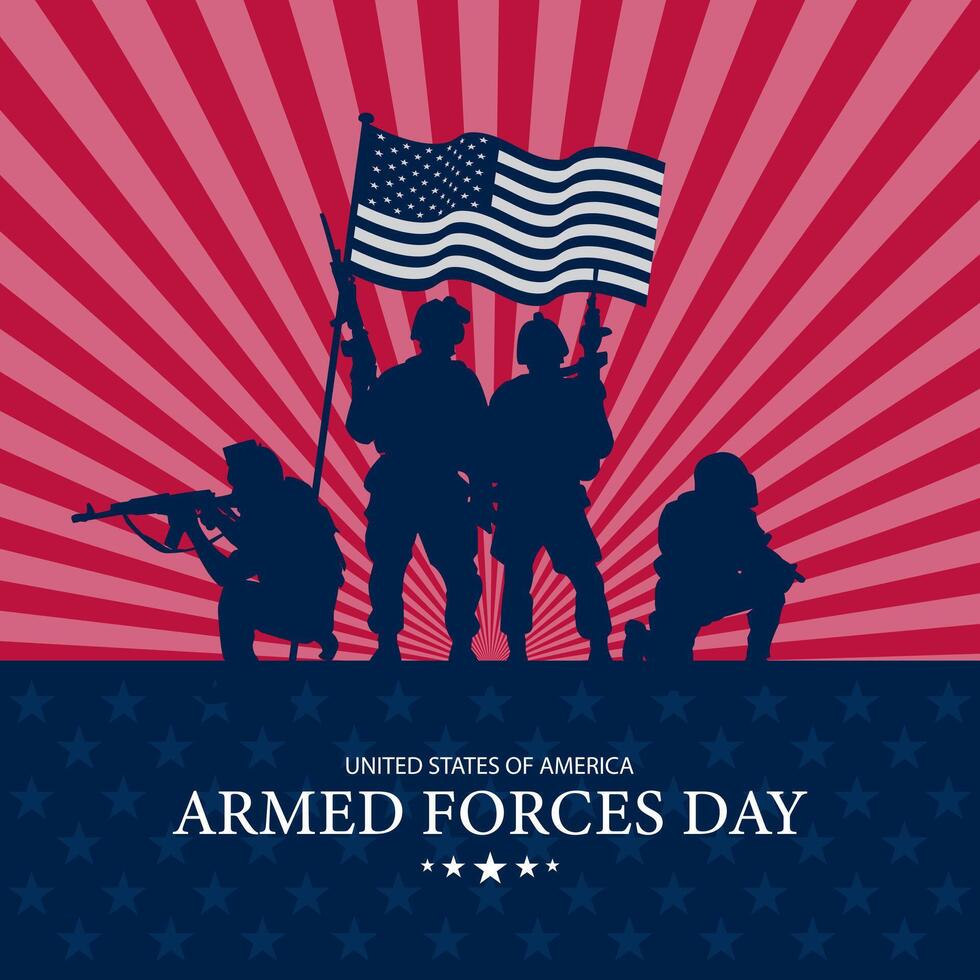 Armed forces day background with silhouettes of soldiers vector