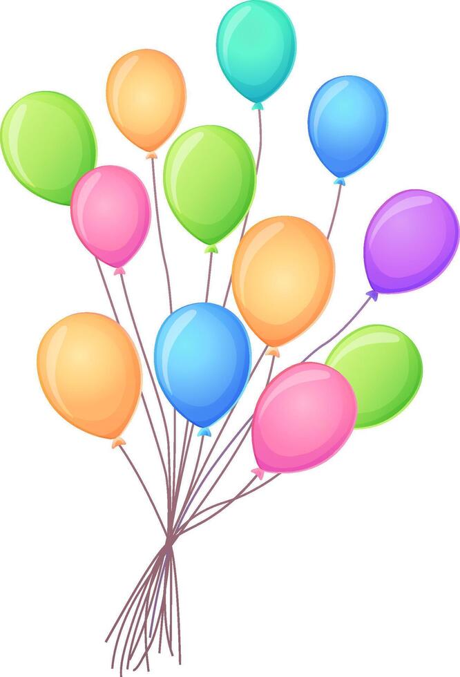 A large and cheerful bundle of bright helium balloons, adding a festive atmosphere to any design. Isolated on a white background. vector