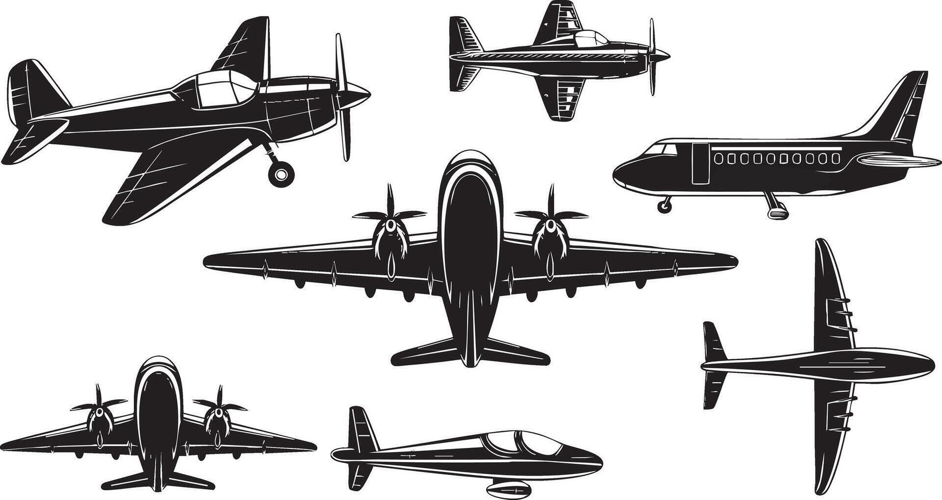 Diverse Airplane Silhouettes in Graphics vector
