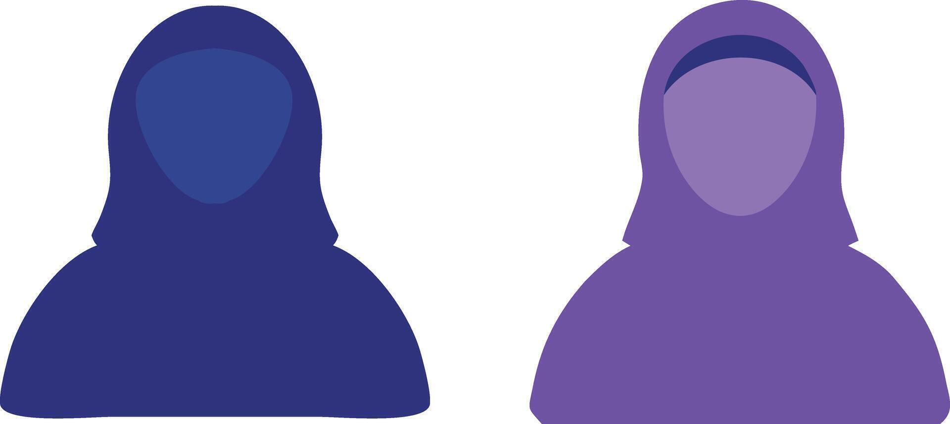 Two Silhouettes of Women Wearing Hijabs in Different Shades of Purple and Blue vector