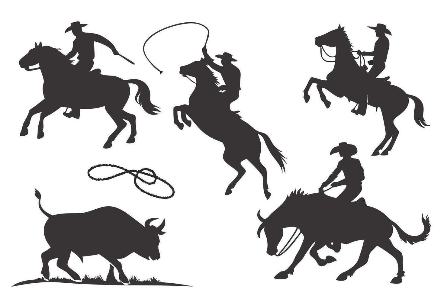 Silhouette of Cowboys and Horses in Western Action vector