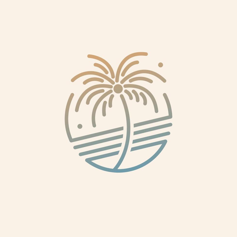 Elegant line-art palm tree inside a circular frame. Ideal for nature-inspired and vacation brands. vector