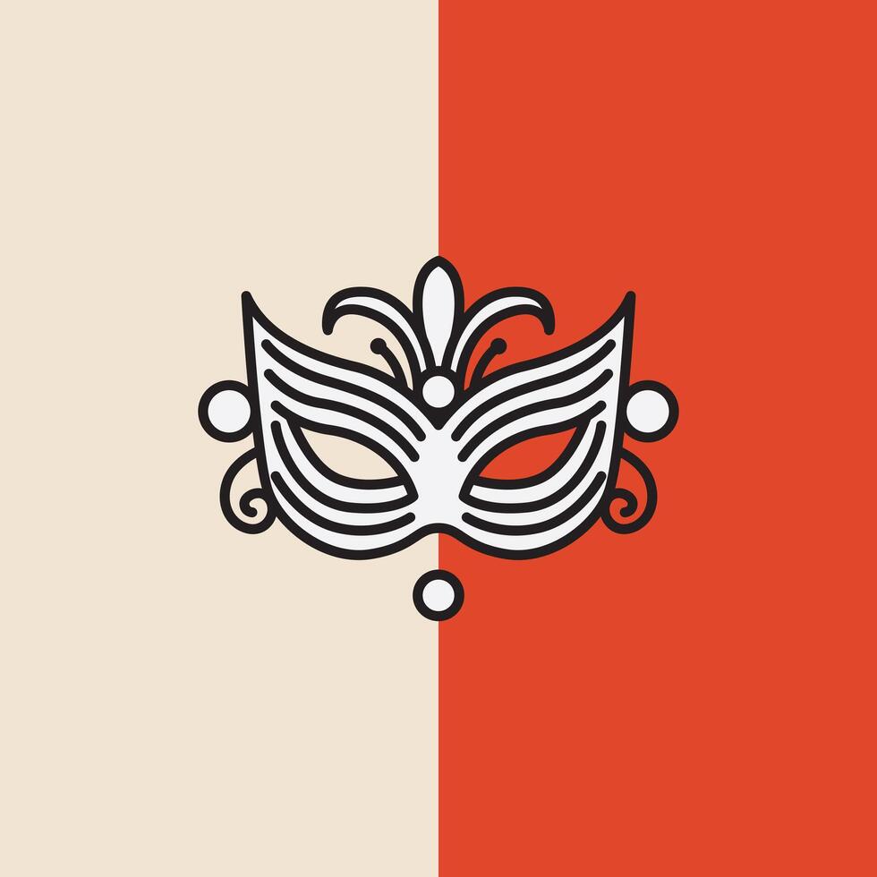 A striking masquerade mask with a split-color background, symbolizing elegance and drama. vector