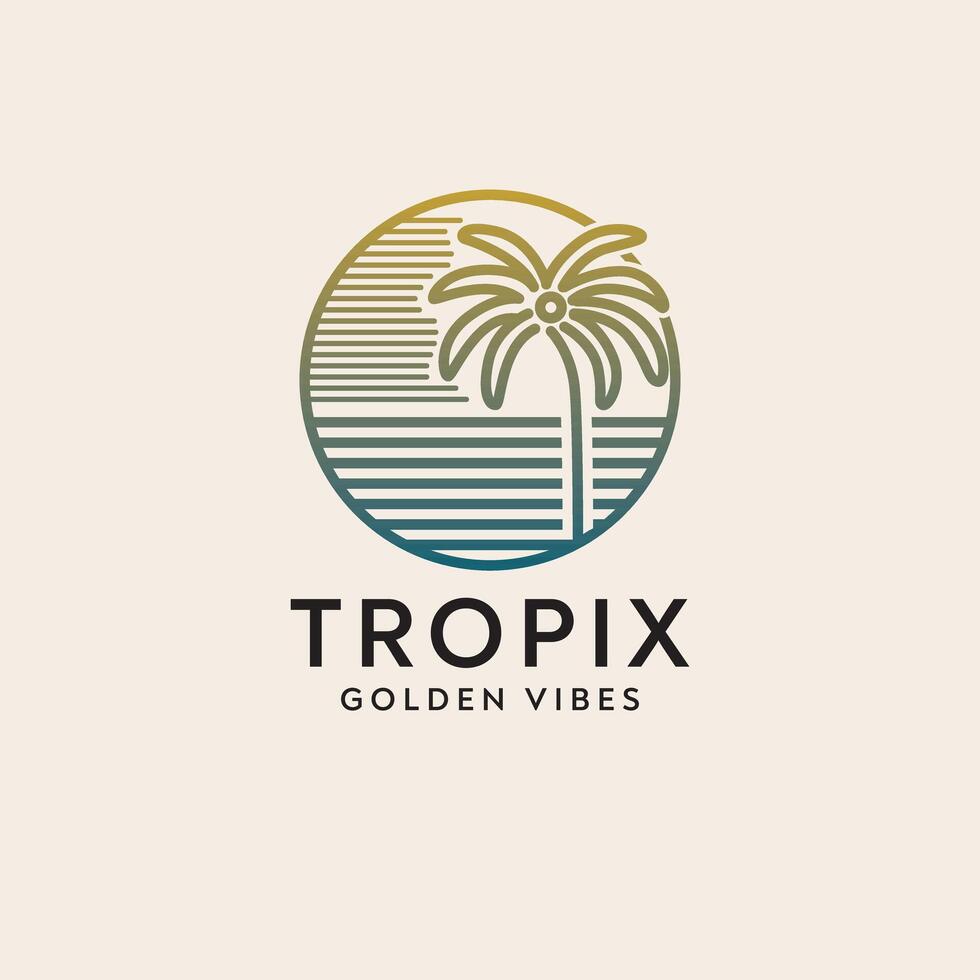 Minimalist palm tree logo with a warm sunset gradient. Perfect for tropical brands, travel, and summer vibes. vector