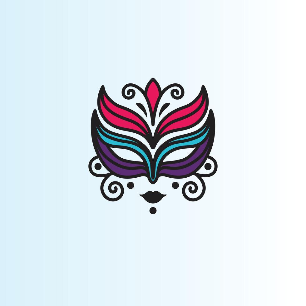 A symmetrical artistic mask with floral and tribal elements, blending vibrant colors. vector