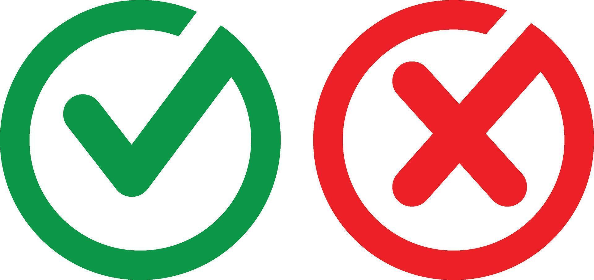 Circle Check mark icon set with correct and wrong or yes and no button. vector