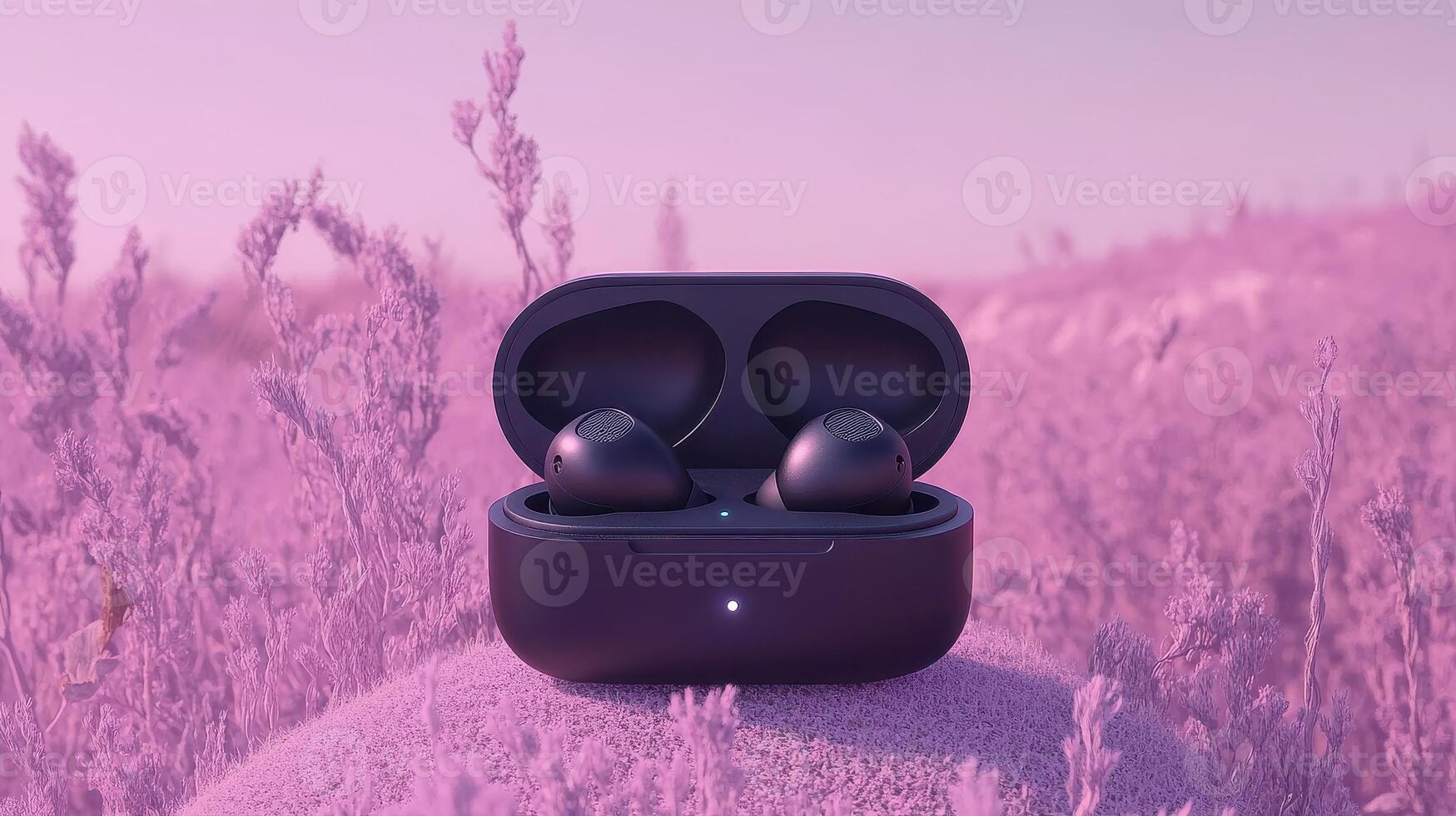 Showcasing Minimalist Black Wireless Earbuds Illuminated by Soft Light for Modern Lifestyle photo