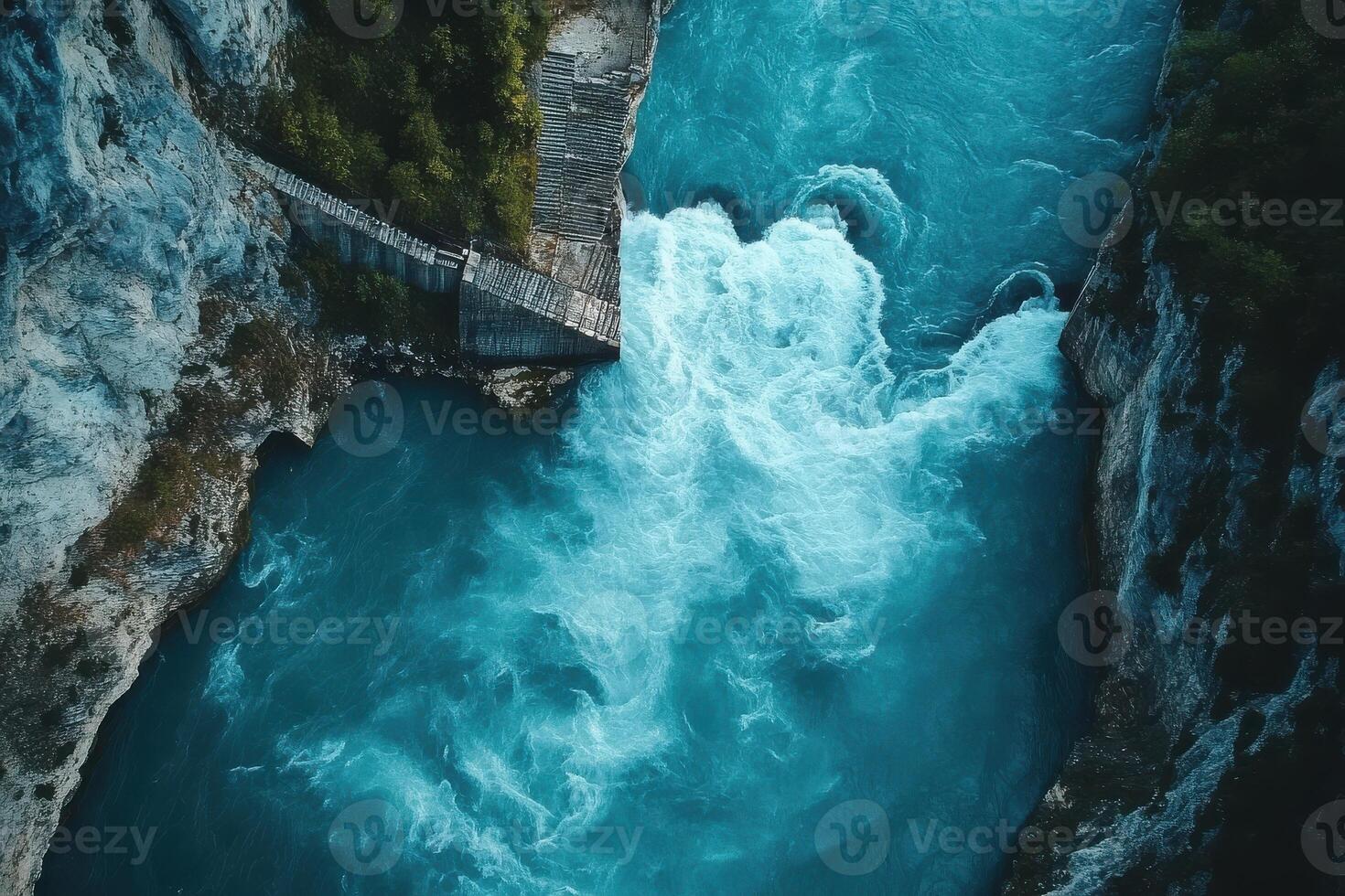 An aerial view of a river flowing through a canyon photo