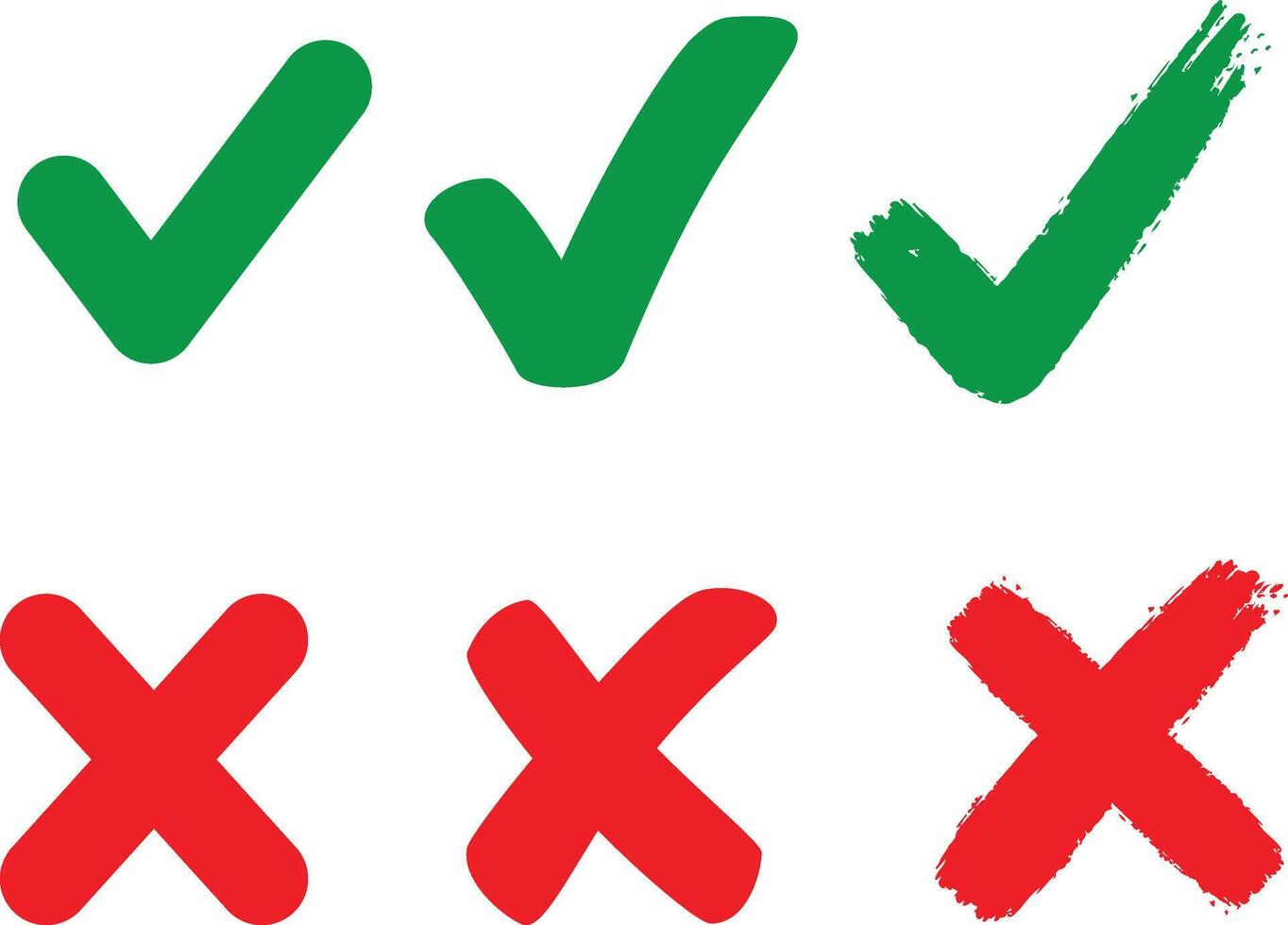Check marks and cross mark icon set Tick and cross button. vector