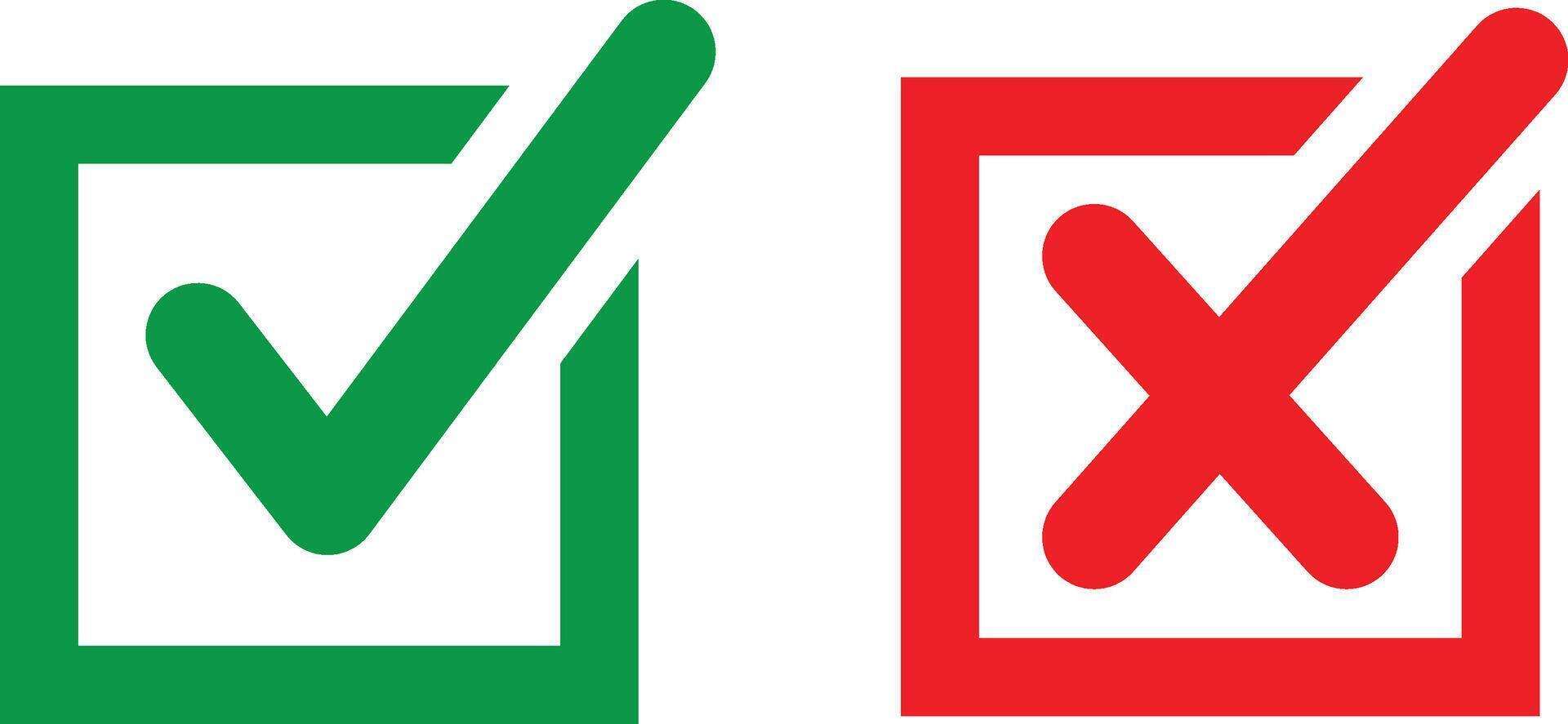 Line square Check mark and cross mark icons for yes and no choices vector