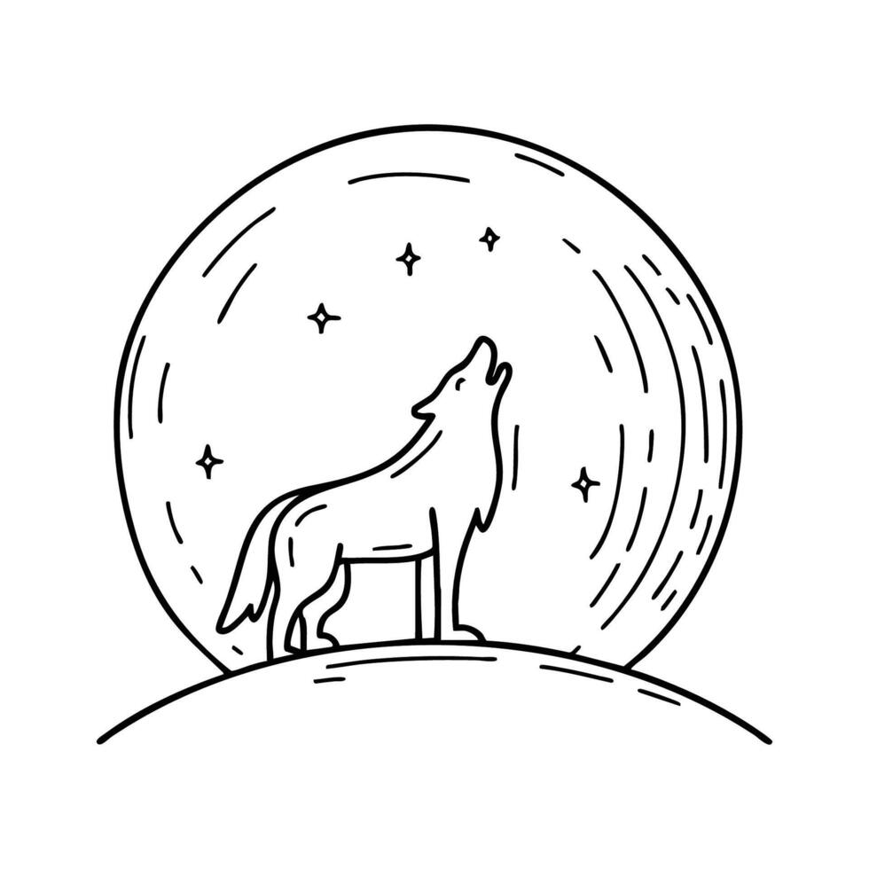 A lone wolf standing on a hill, howling at a full moon vector