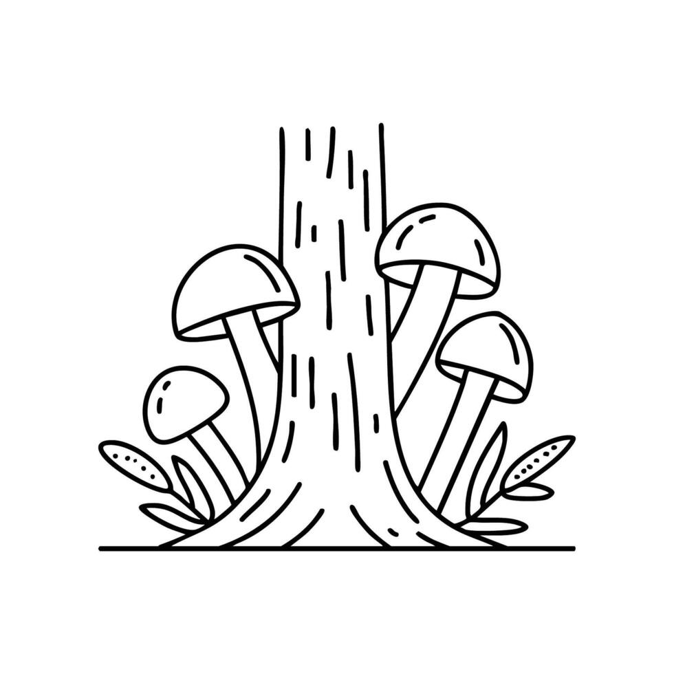 A cluster of mushrooms growing at the base of a tree vector