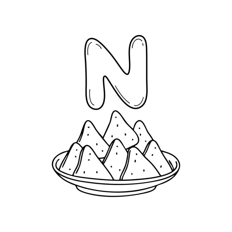 An Illustrations of Nachos beside a letter N vector